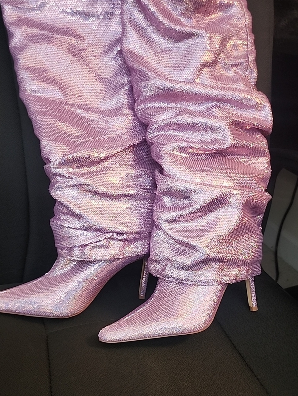 Women's Shimmery Lavender Pointed-Toe Slouchy Knee Boots